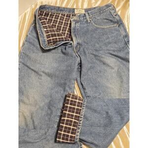L.L. Bean Classic Flannel Lined Blue Jeans Mens 35 x 30 100% Cotton Zip Workwear